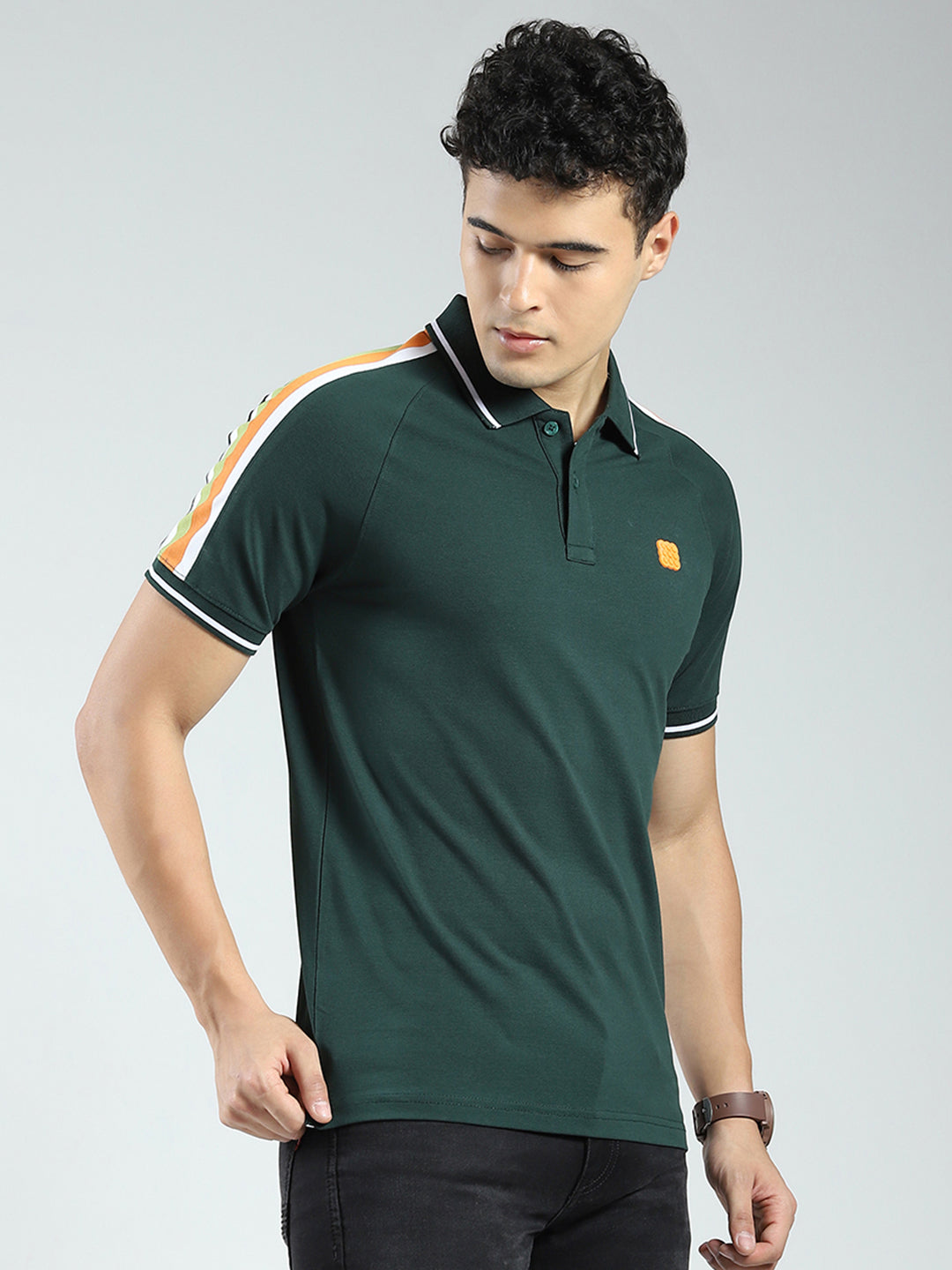 Rock.it Men Green Solid Collar Half Sleeve T-Shirt