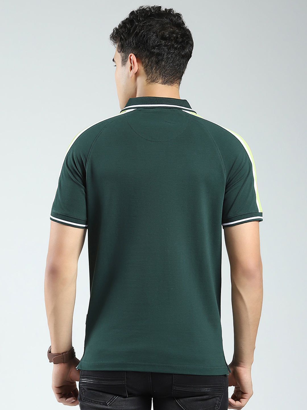 Rock.it Men Green Solid Collar Half Sleeve T-Shirt