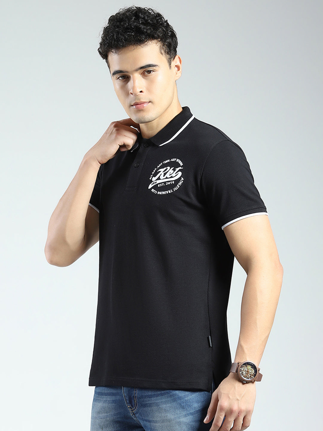 Rock.it Men Black Solid Collar Half Sleeve T-Shirt