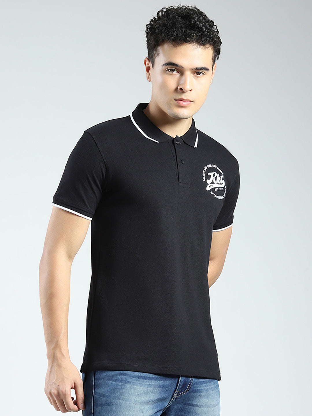 Rock.it Men Black Solid Collar Half Sleeve T-Shirt