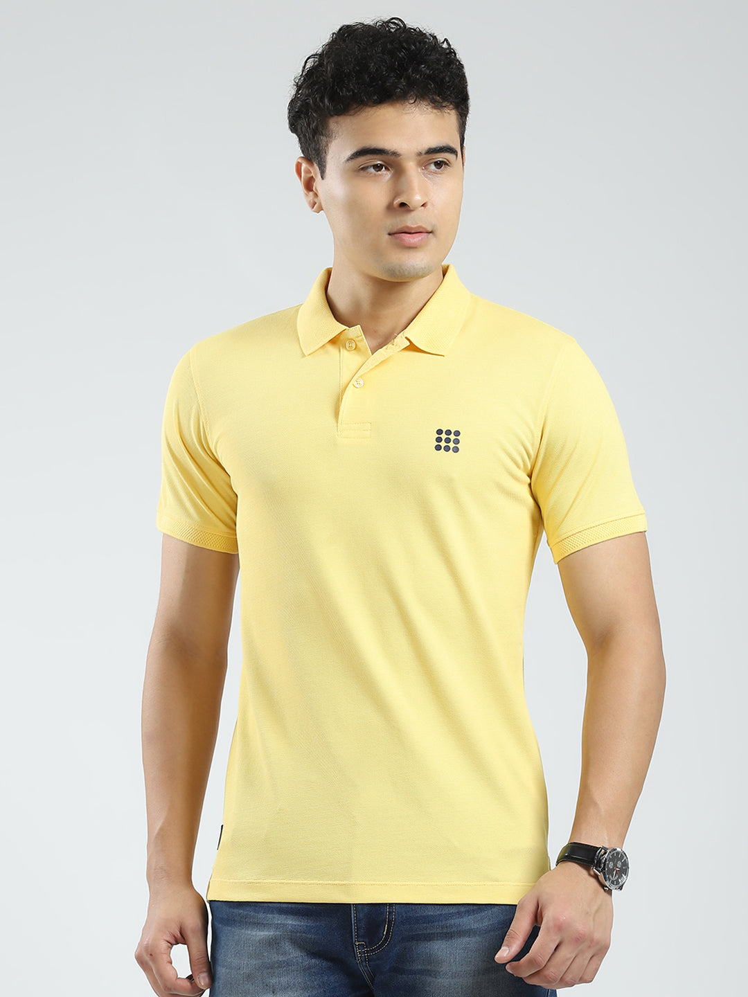 Rock.it Men Yellow Solid Collar Half Sleeve T-Shirt
