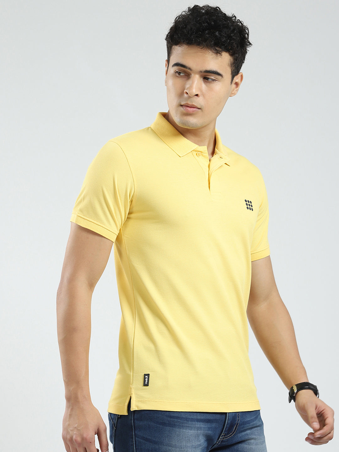 Rock.it Men Yellow Solid Collar Half Sleeve T-Shirt