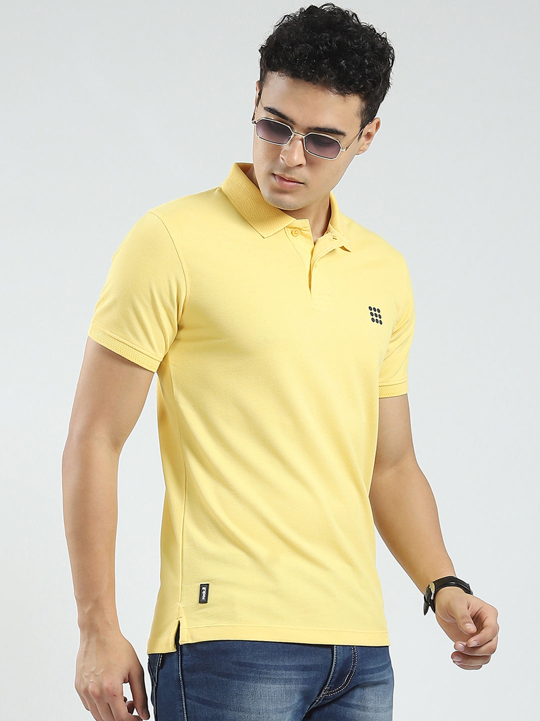 Rock.it Men Yellow Solid Collar Half Sleeve T-Shirt