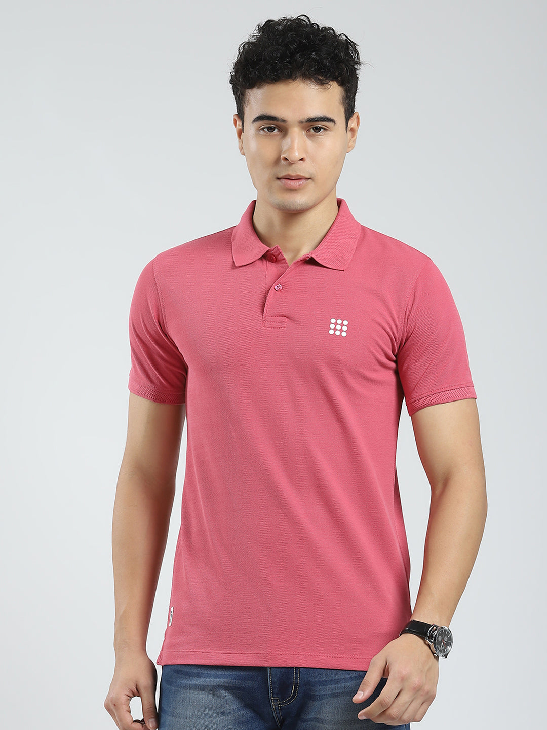 Rock.it Men Pink Solid Collar Half Sleeve T-Shirt