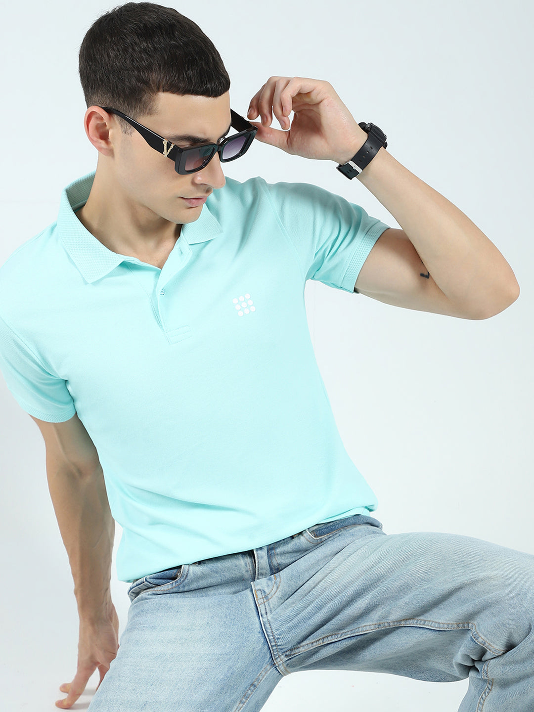 Rock.it Men Blue Solid Collar Half Sleeve T-Shirt