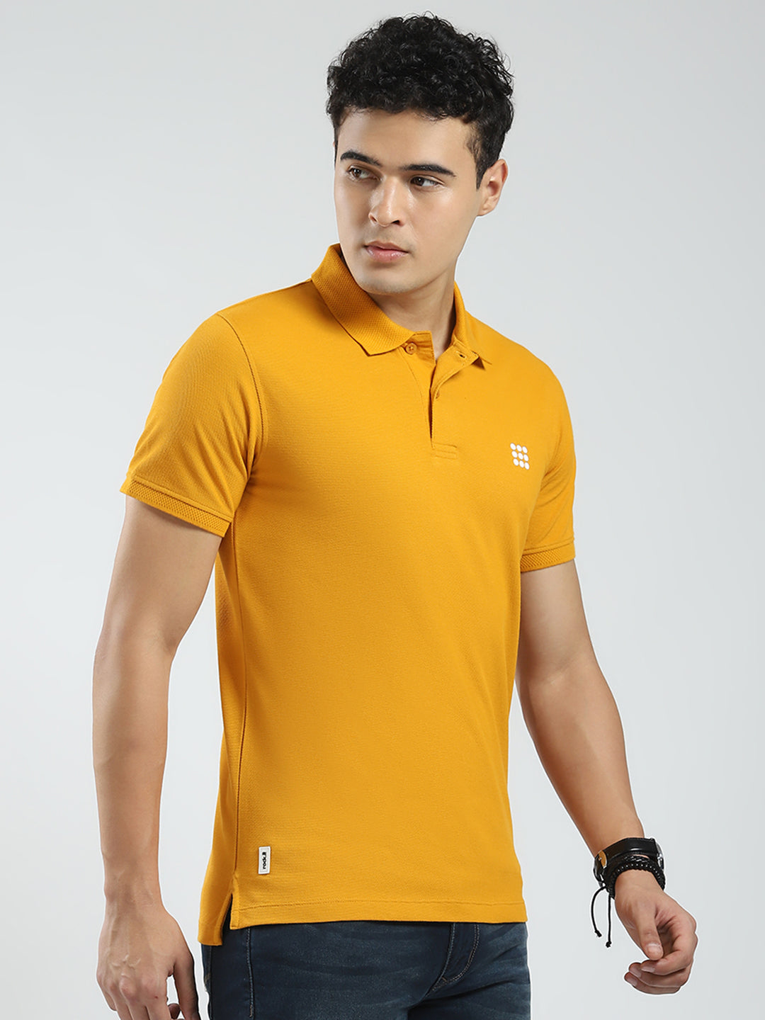 Rock.it Men Mustard Solid Collar Half Sleeve T-Shirt