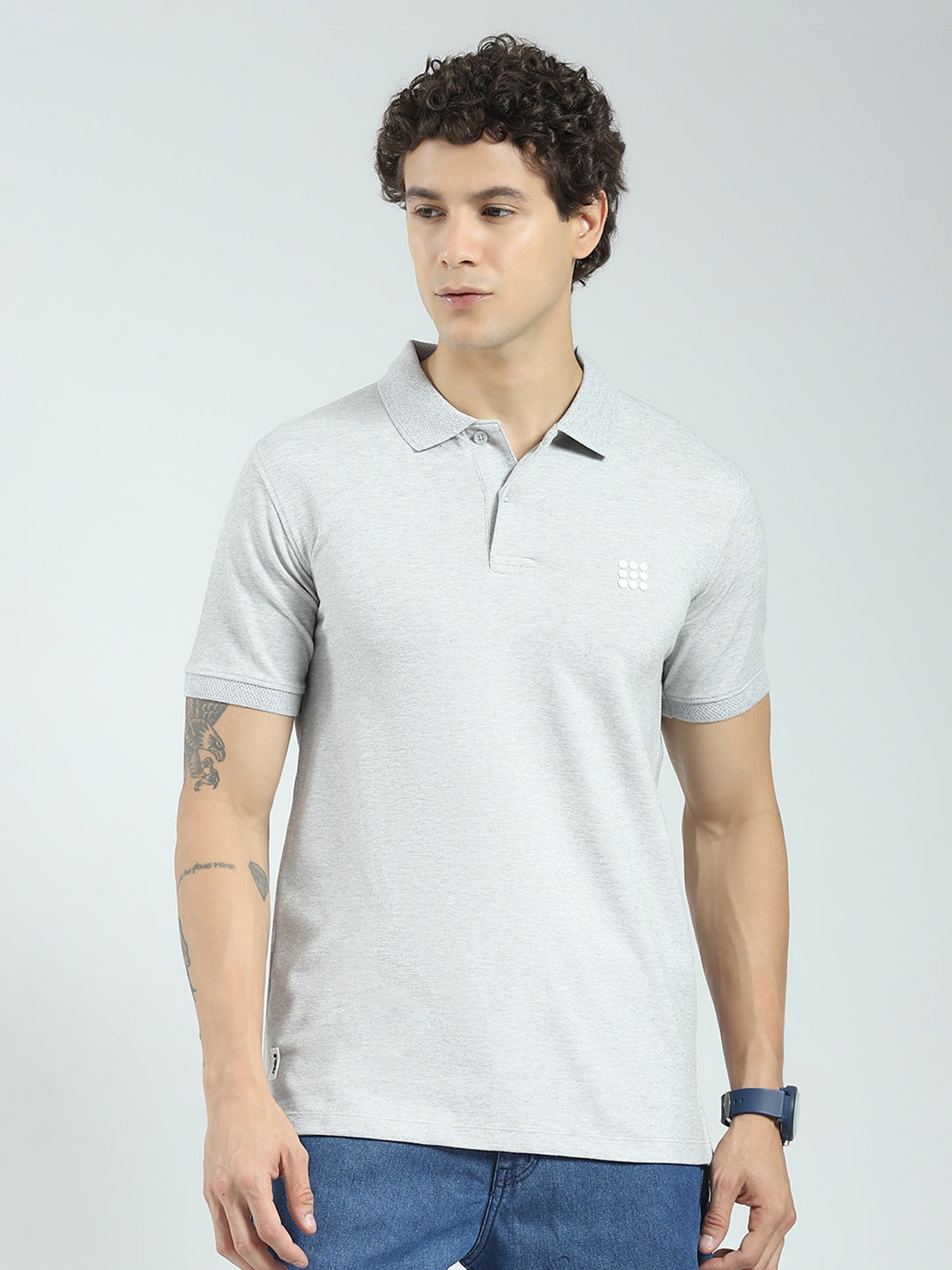 Rock.it Men Grey Solid Collar Half Sleeve T-Shirt