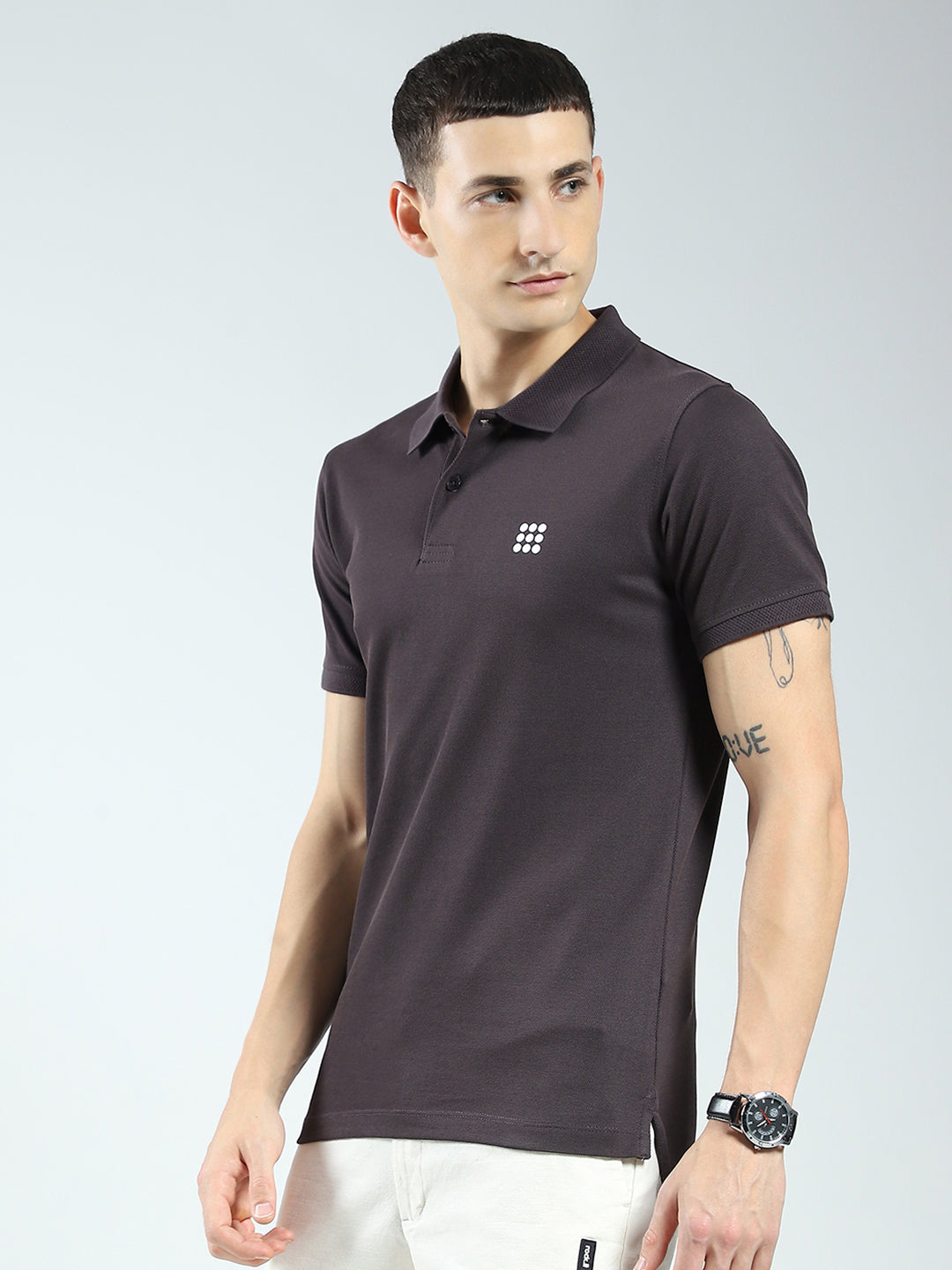 Rock.it Men Charcoal Solid Collar Half Sleeve T-Shirt
