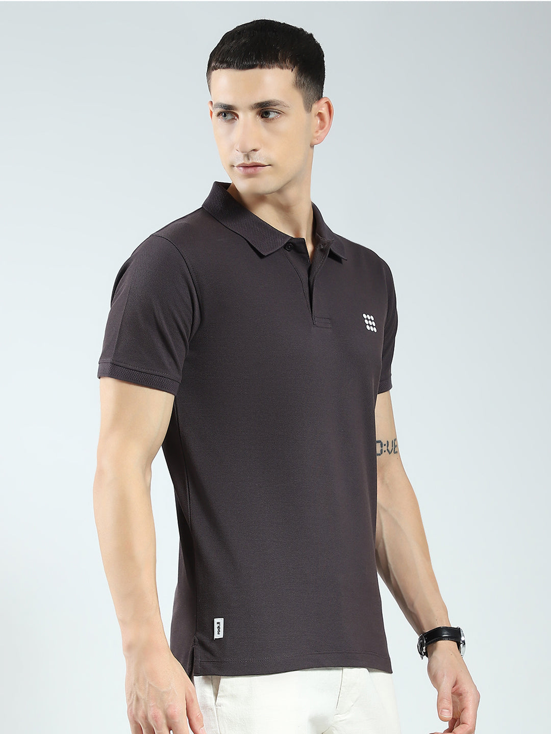 Rock.it Men Charcoal Solid Collar Half Sleeve T-Shirt