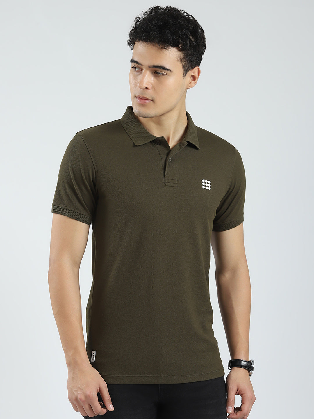Rock.it Men Olive Solid Collar Half Sleeve T-Shirt