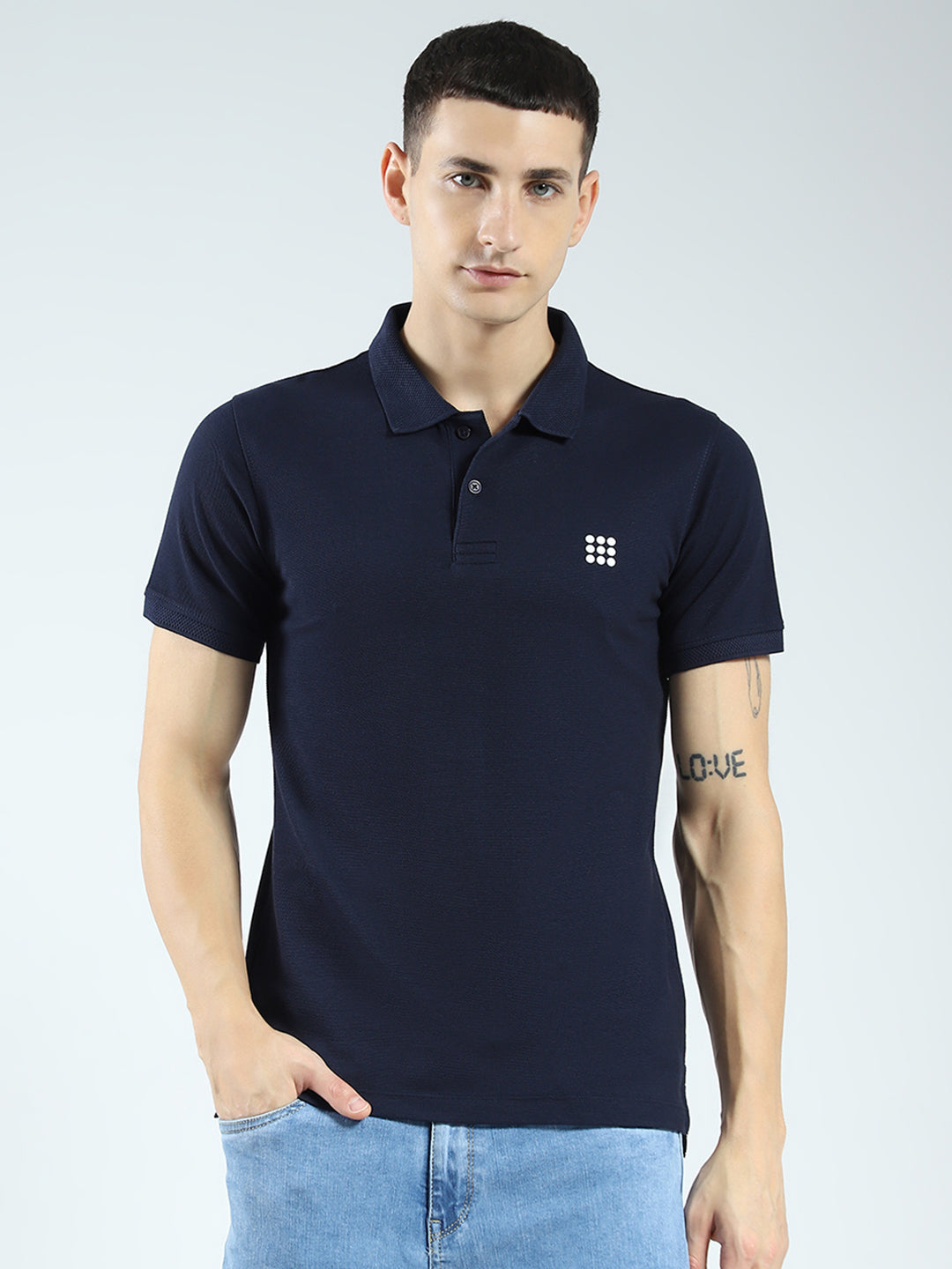 Rock.it Men Navy Blue Solid Collar Half Sleeve T-Shirt