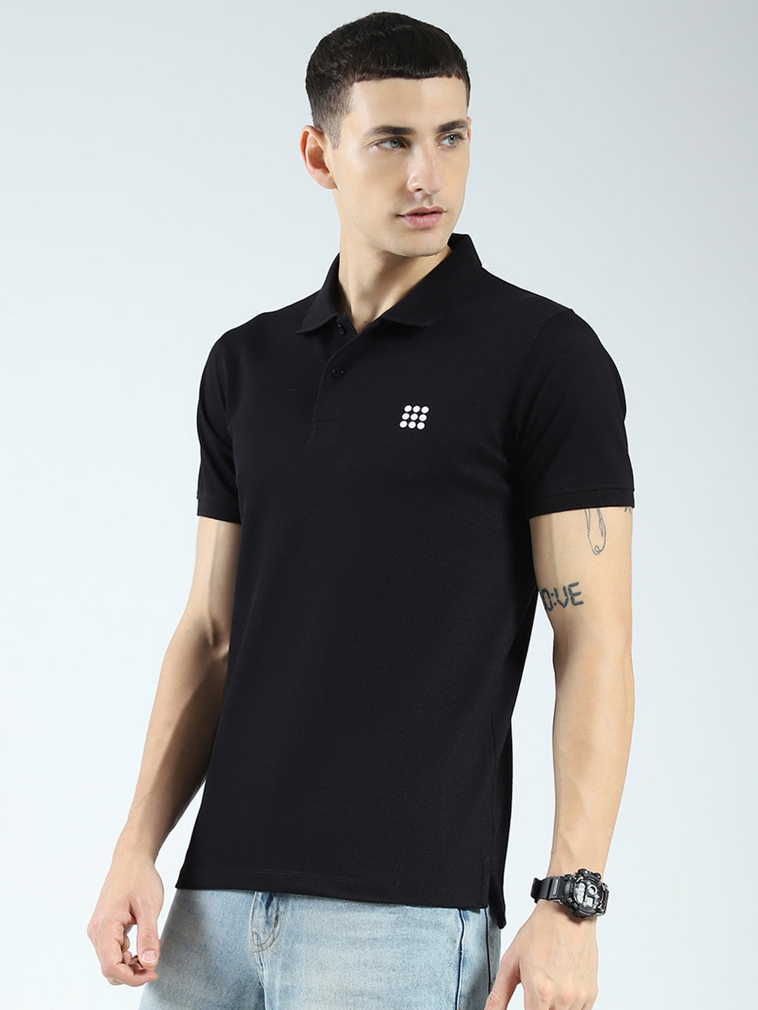 Rock.it Men Black Solid Collar Half Sleeve T-Shirt