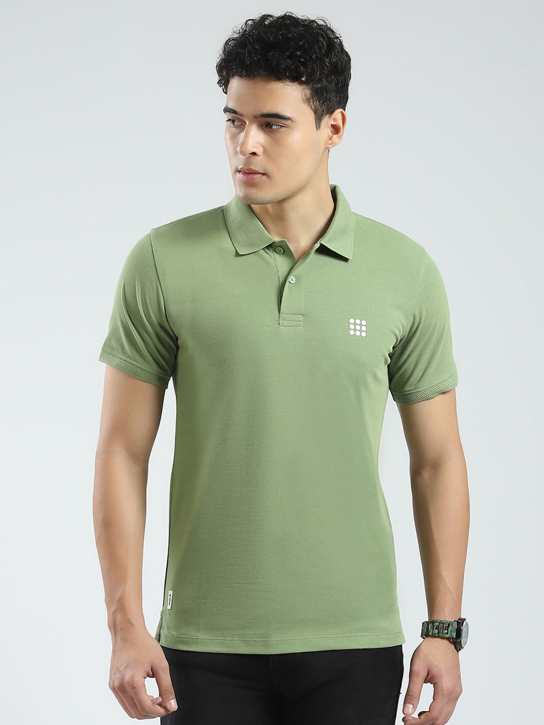 Rock.it Men Green Solid Collar Half Sleeve T-Shirt
