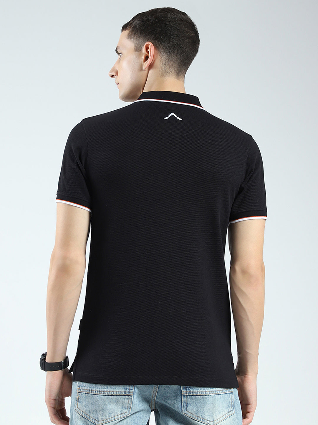 Rock.it Men Black Self Design Collar Half Sleeve T-Shirt