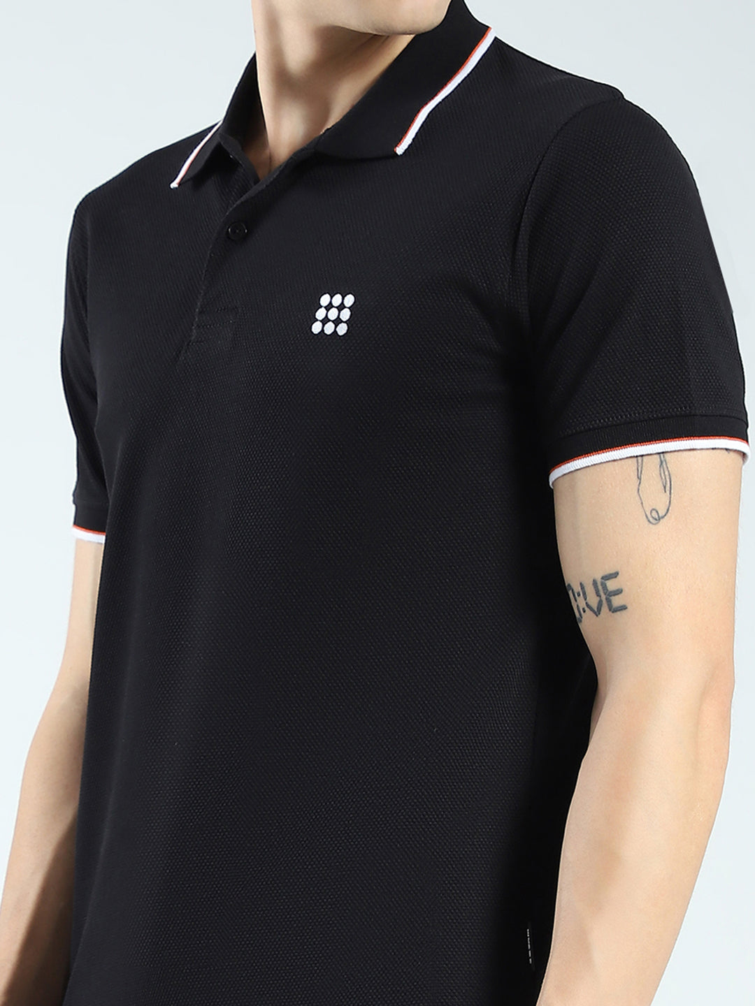 Rock.it Men Black Self Design Collar Half Sleeve T-Shirt