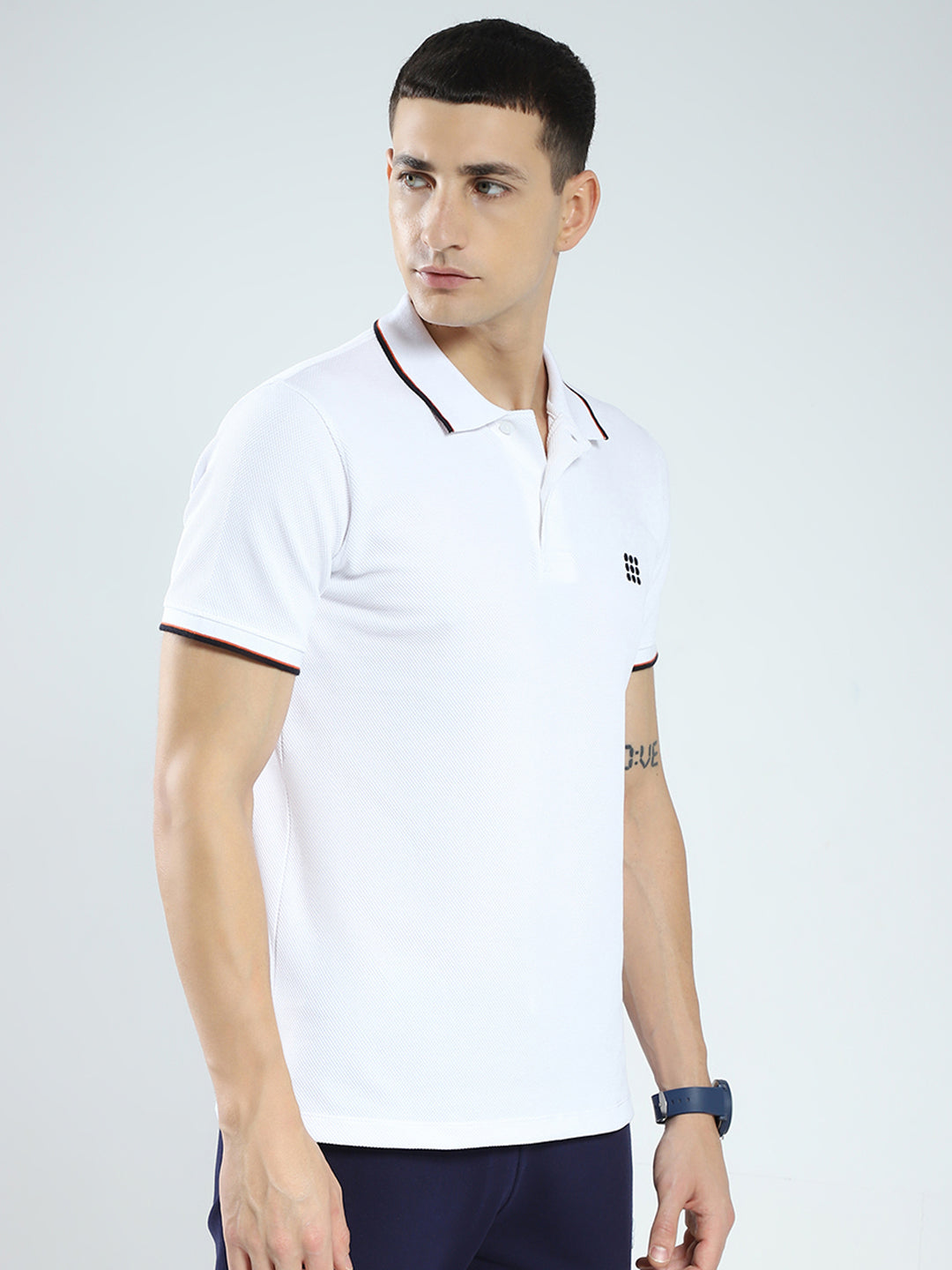 Rock.it Men White Self Design Collar Half Sleeve T-Shirt