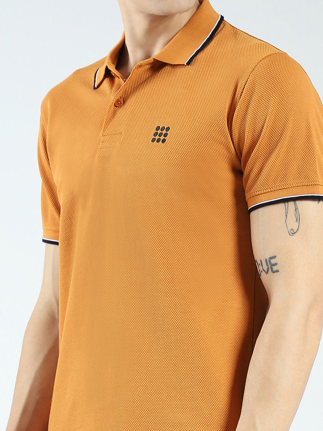 Rock.it Men Mustard Self Design Collar Half Sleeve T-Shirt