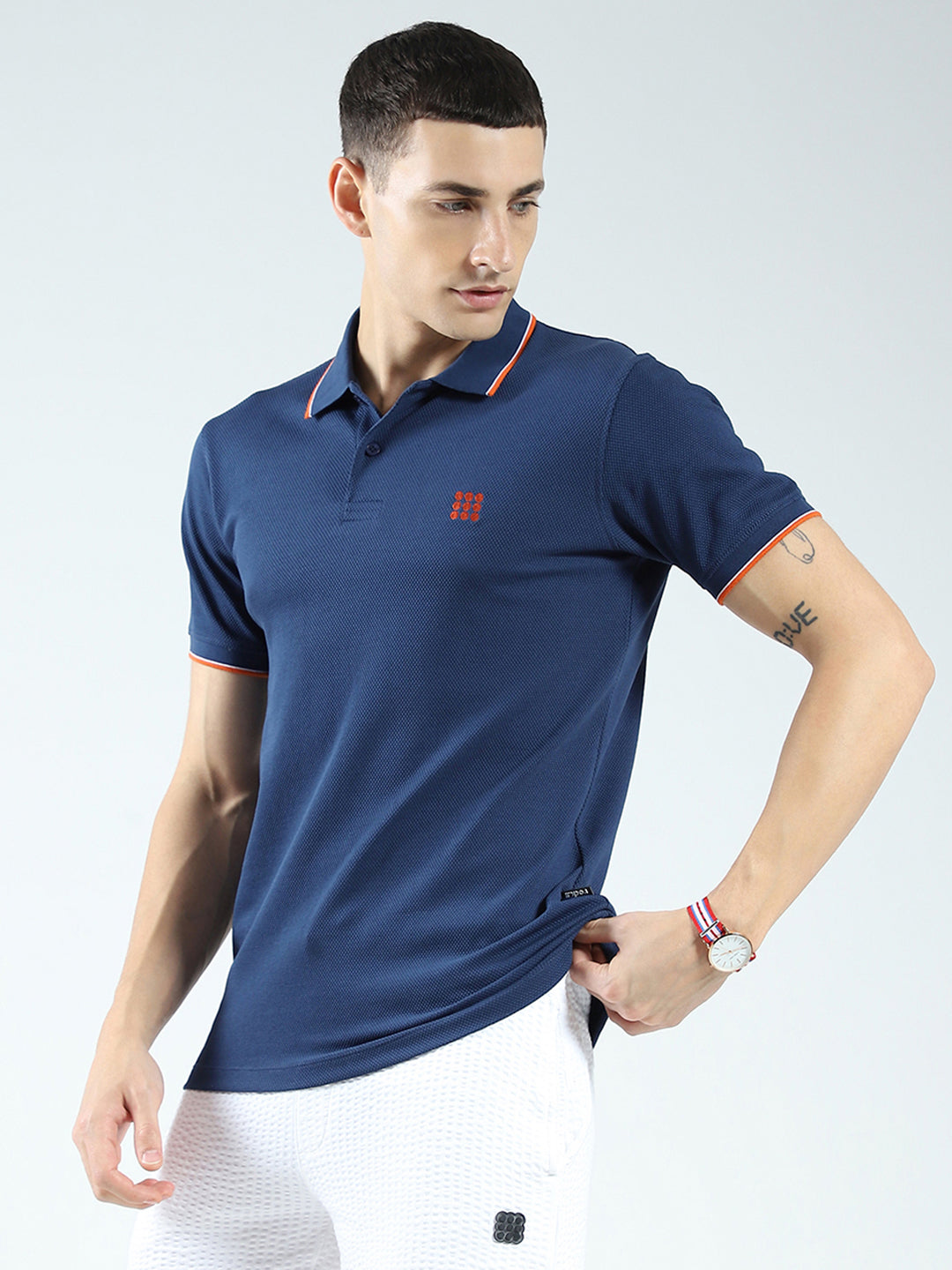 Rock.it Men Blue Self Design Collar Half Sleeve T-Shirt