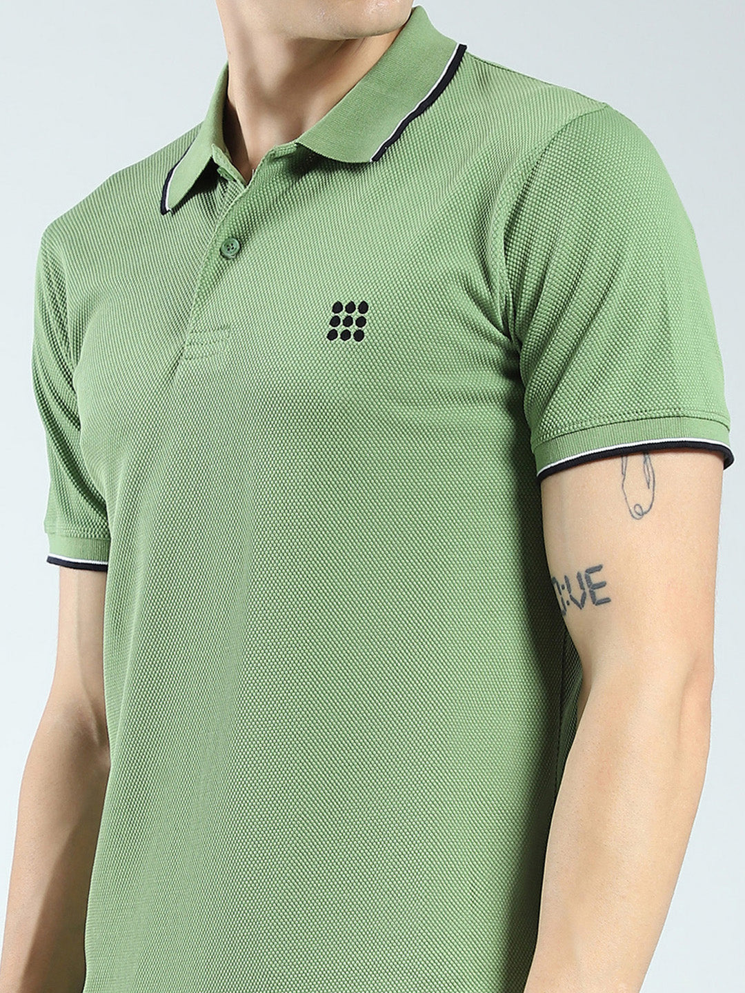 Rock.it Men Green Self Design Collar Half Sleeve T-Shirt