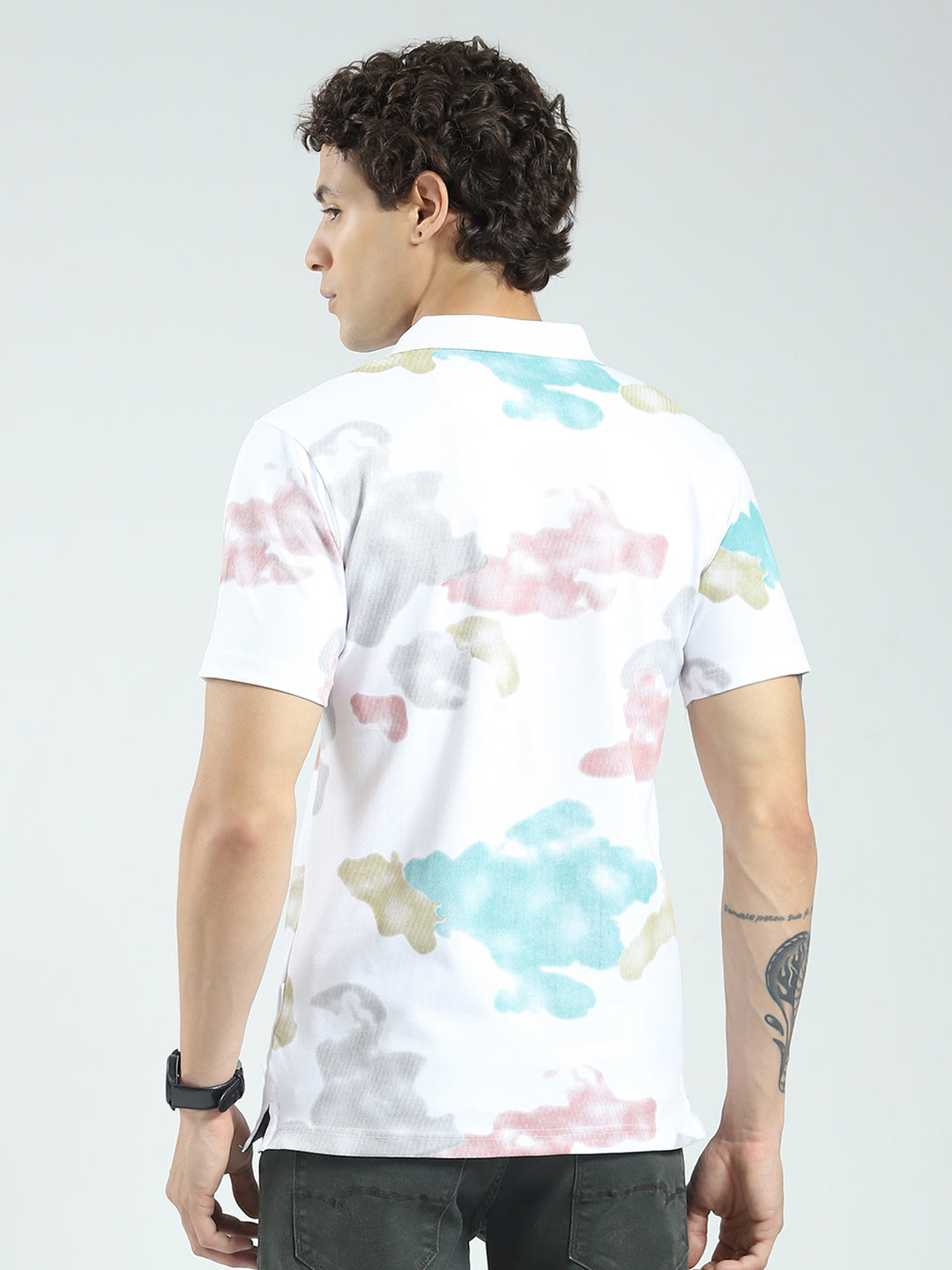 Rock.it Men White Printed Collar Half Sleeve T-Shirt