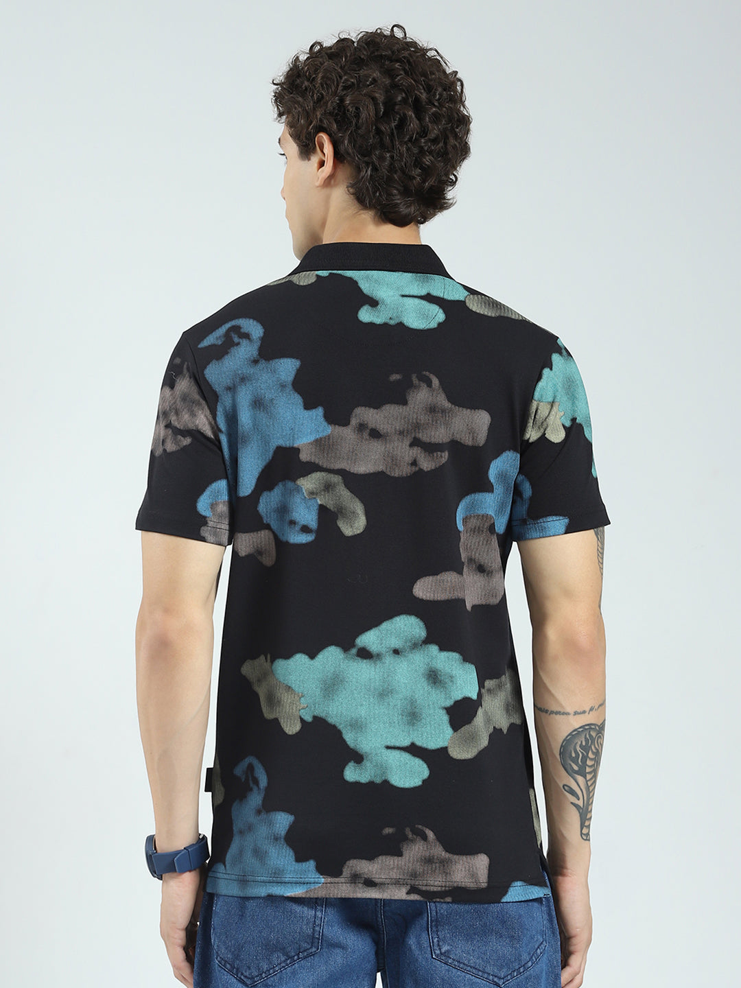 Rock.it Men Black Printed Collar Half Sleeve T-Shirt