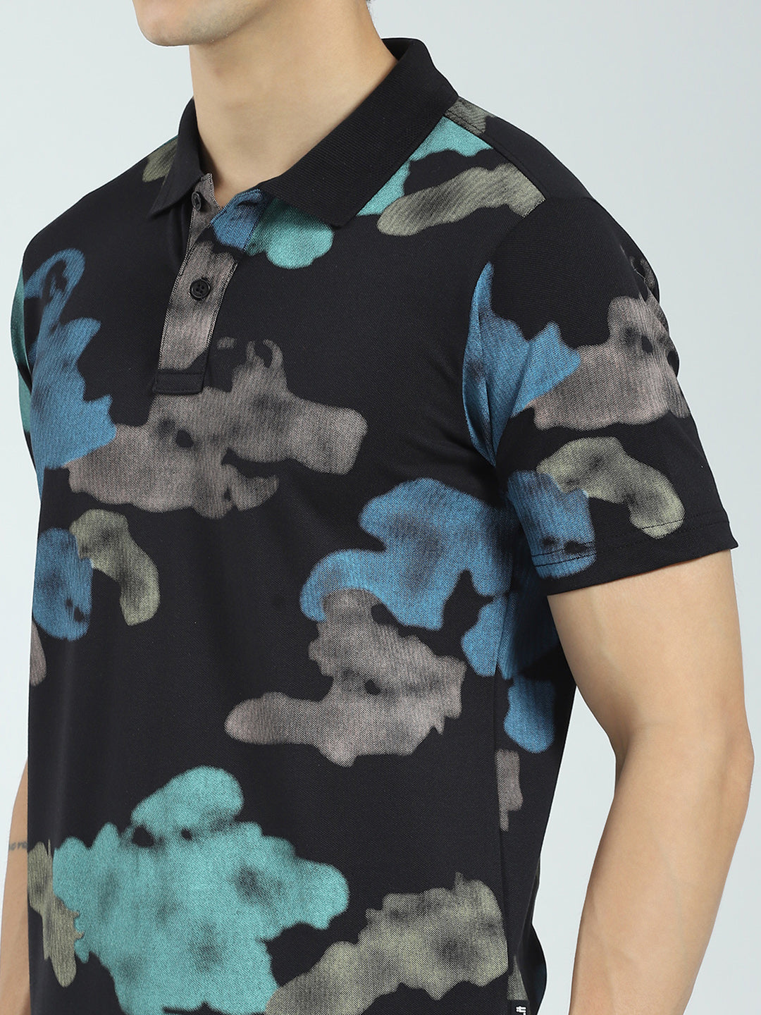 Rock.it Men Black Printed Collar Half Sleeve T-Shirt