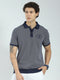 Rock.it Men Navy Blue Self Design Collar Half Sleeve T-Shirt