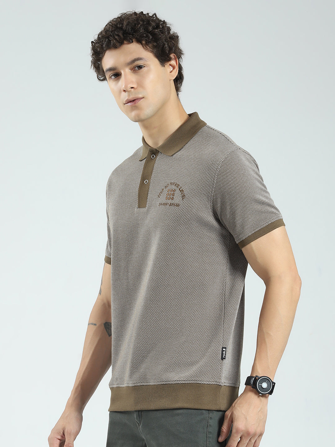 Rock.it Men Green Self Design Collar Half Sleeve T-Shirt