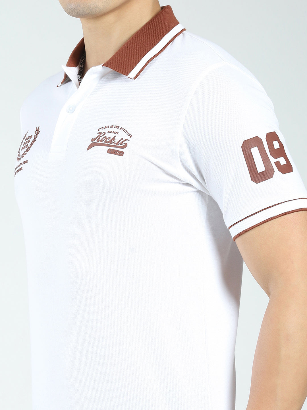 Rock.it Men White Printed Collar Half Sleeve T-Shirt
