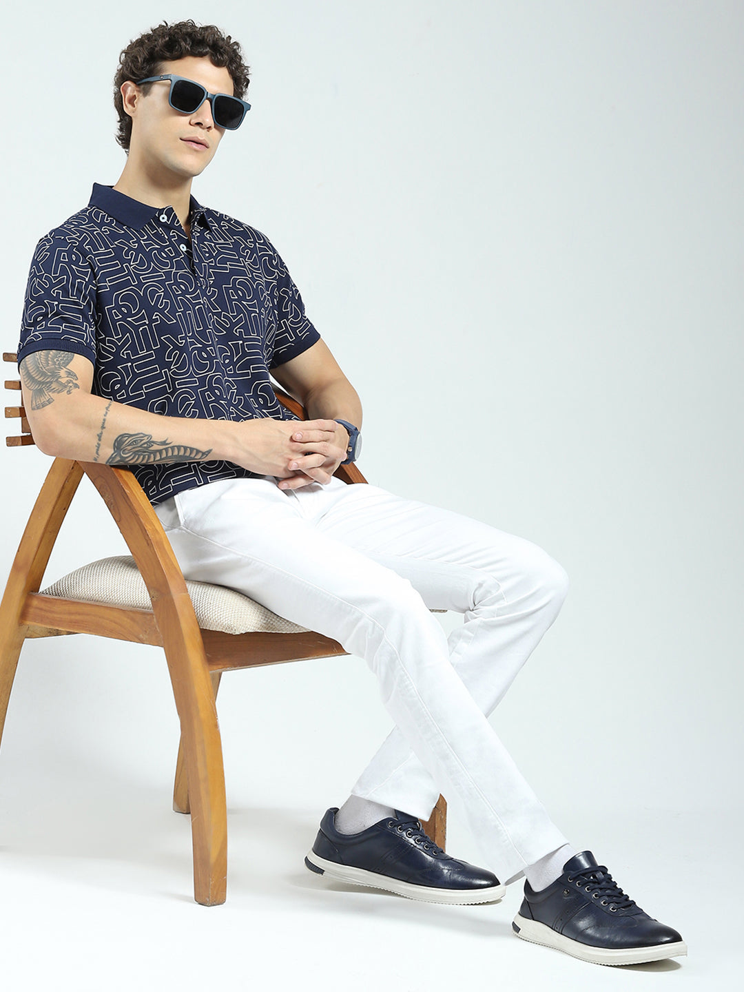 Rock.it Men Navy Blue Printed Collar Half Sleeve T-Shirt