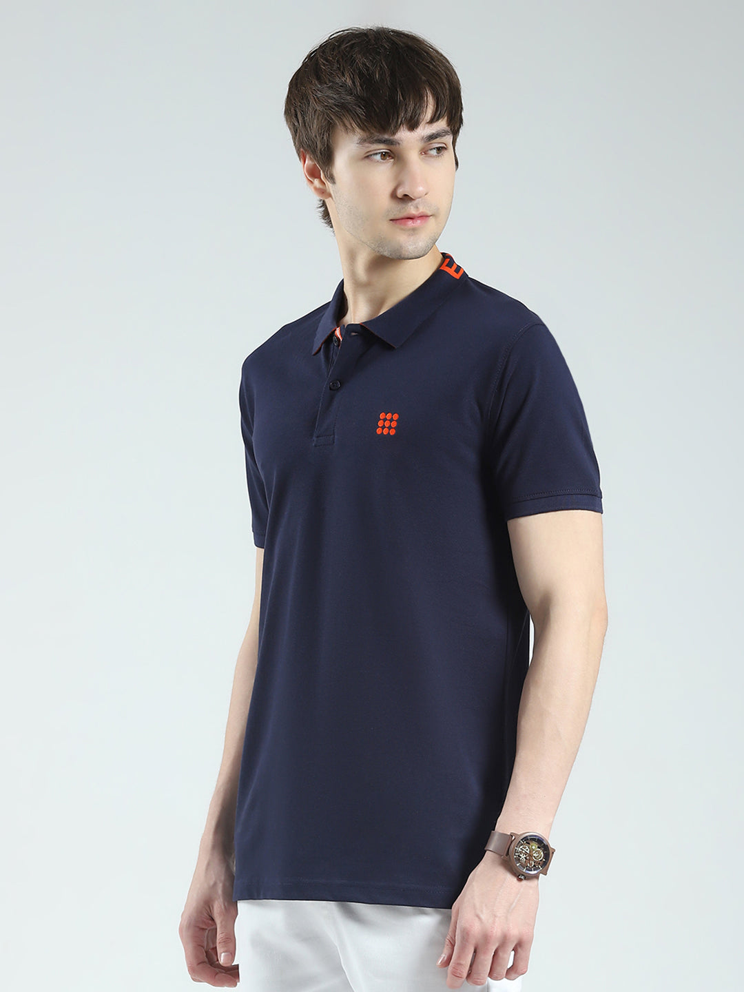 Rock.it Men Navy Blue Solid Collar Half Sleeve T-Shirt