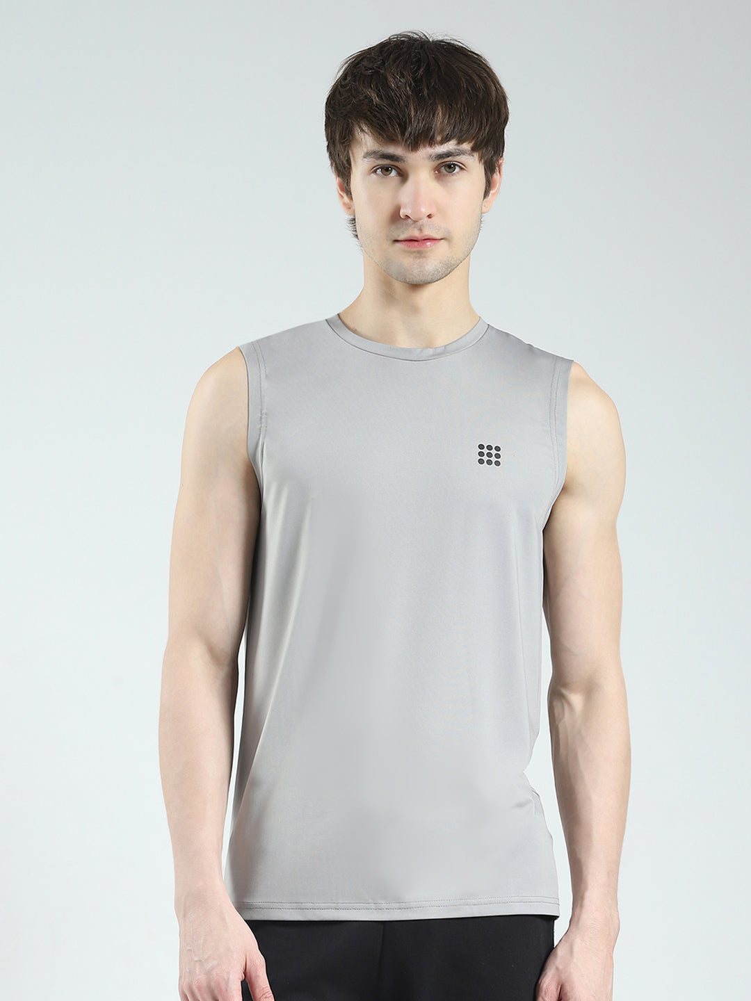 Rock.it Men Grey Solid Round Neck Sleeveless T-Shirt