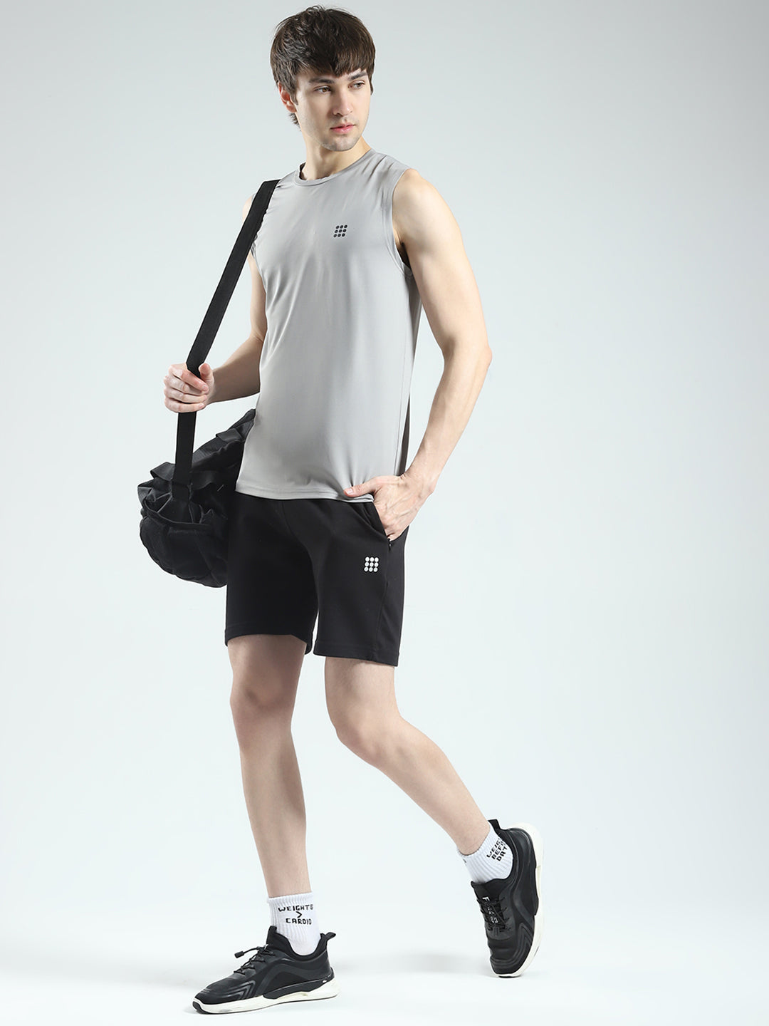 Rock.it Men Grey Solid Round Neck Sleeveless T-Shirt