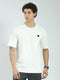 Rock.it Men Off White Self Design Round Neck Half Sleeve T-Shirt