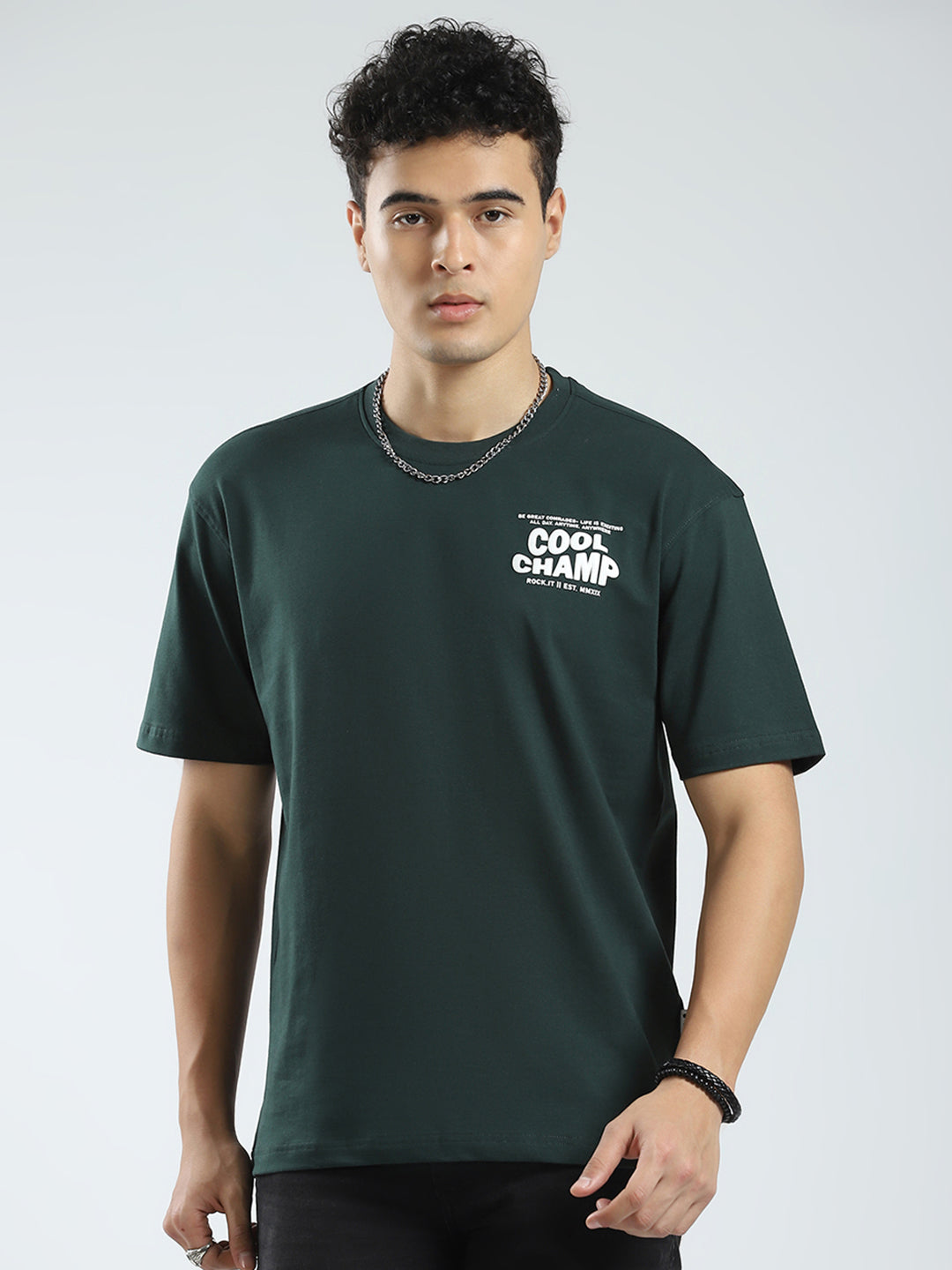 Rock.it Men Green Printed Round Neck Half Sleeve T-Shirt