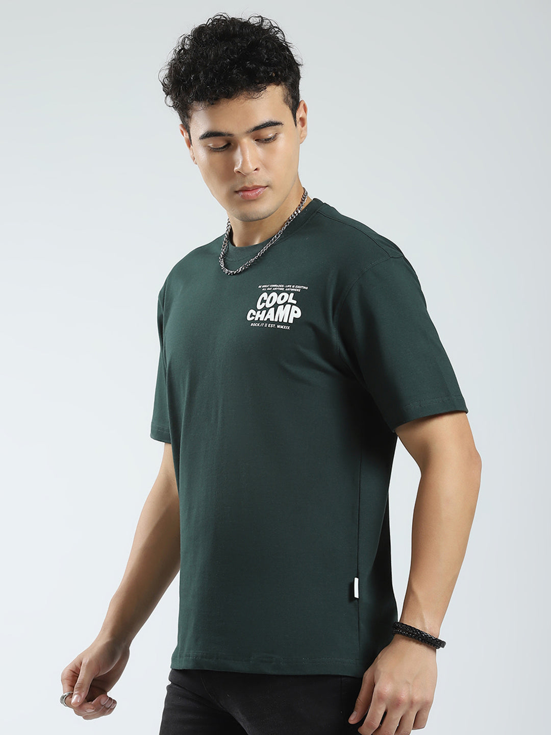 Rock.it Men Green Printed Round Neck Half Sleeve T-Shirt