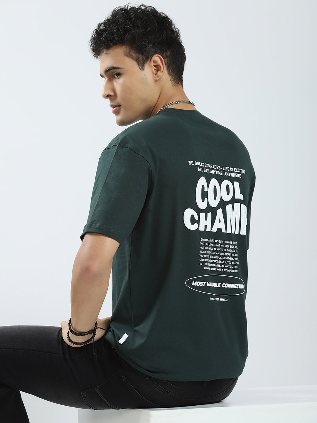 Rock.it Men Green Printed Round Neck Half Sleeve T-Shirt