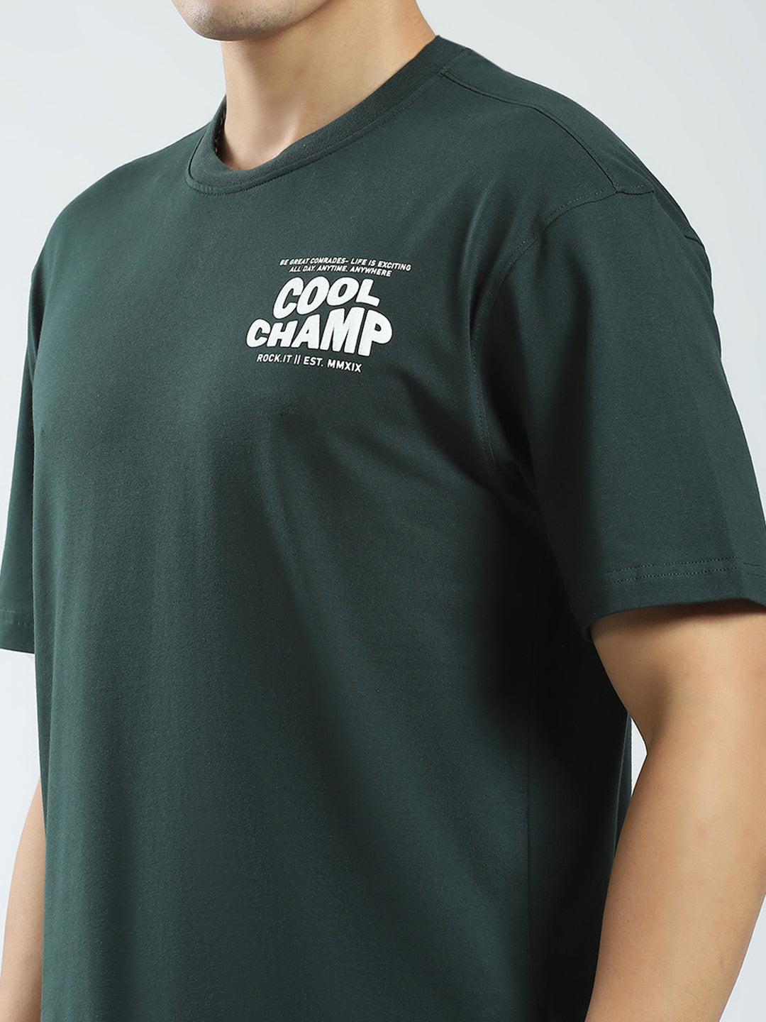 Rock.it Men Green Printed Round Neck Half Sleeve T-Shirt