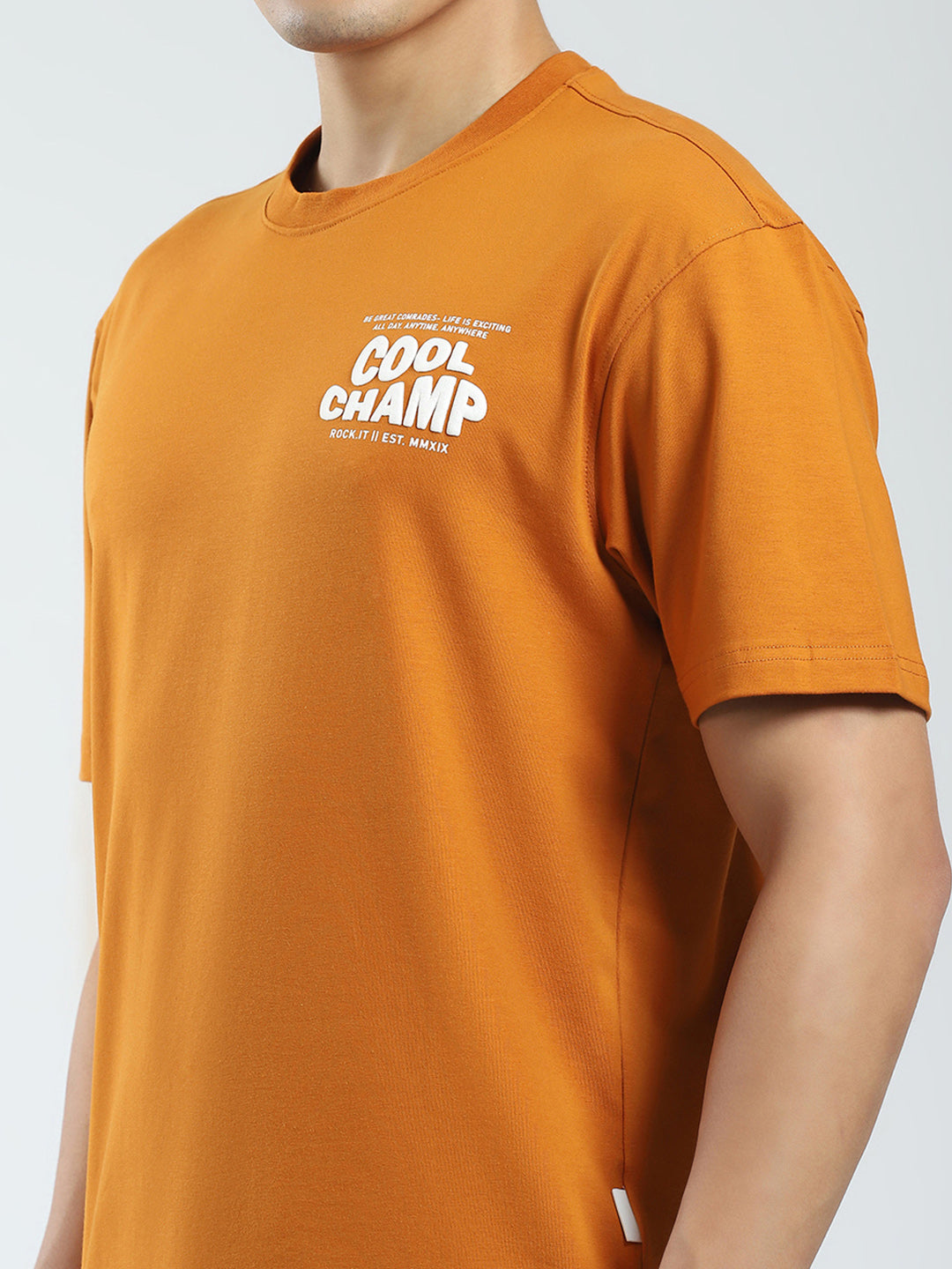 Rock.it Men Mustard Printed Round Neck Half Sleeve T-Shirt