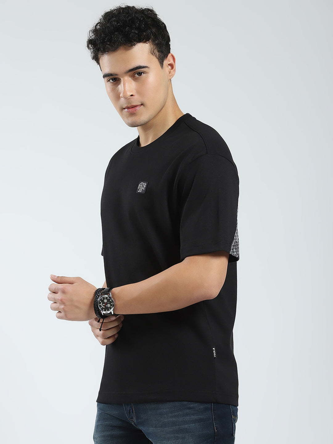 Rock.it Men Black Solid Round Neck Half Sleeve T-Shirt