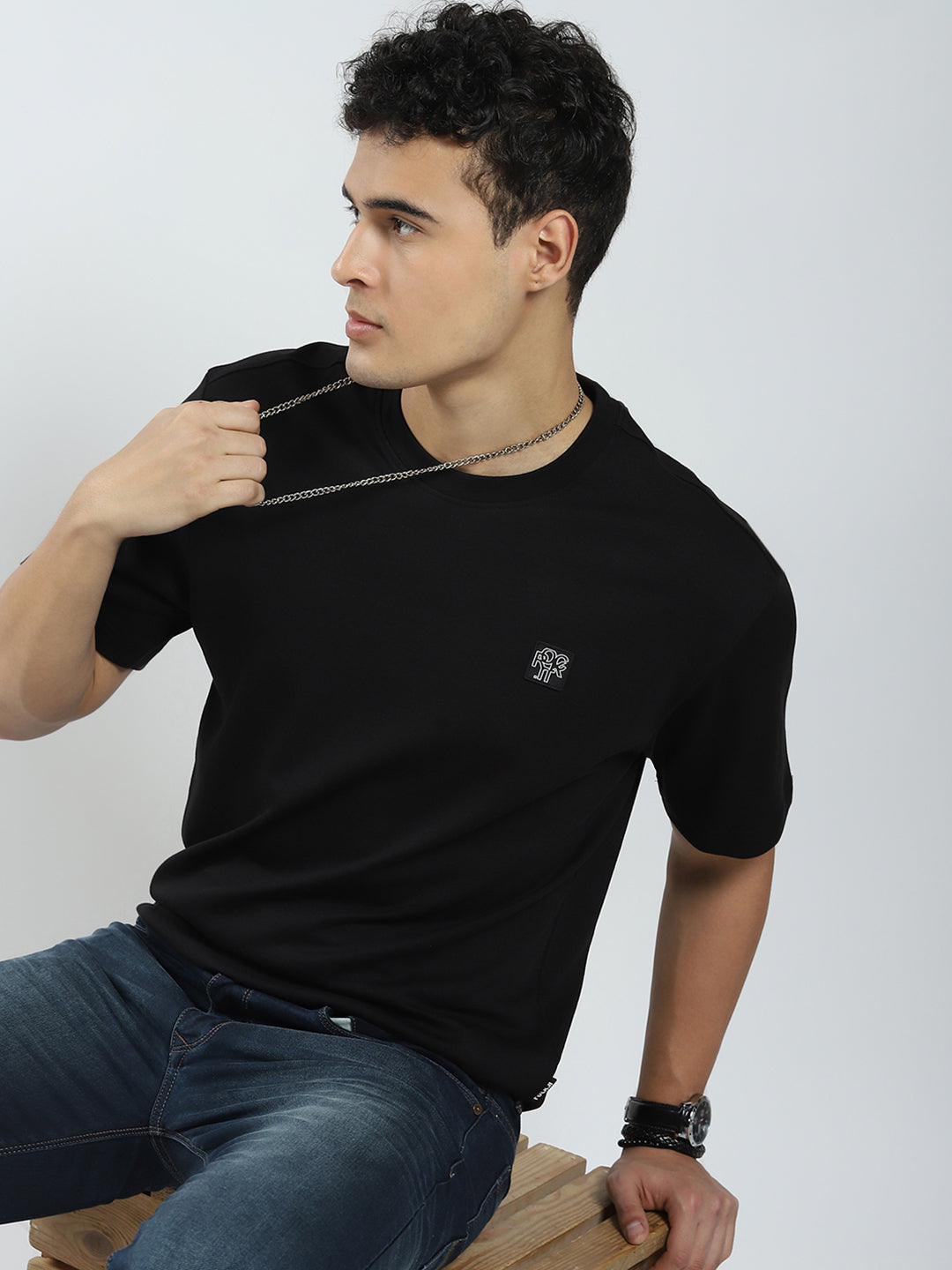 Rock.it Men Black Solid Round Neck Half Sleeve T-Shirt