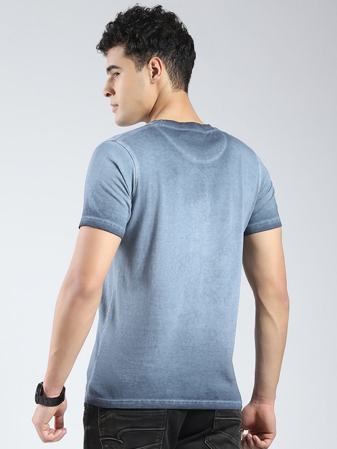 Rock.it Men Blue Printed Round Neck Half Sleeve T-Shirt