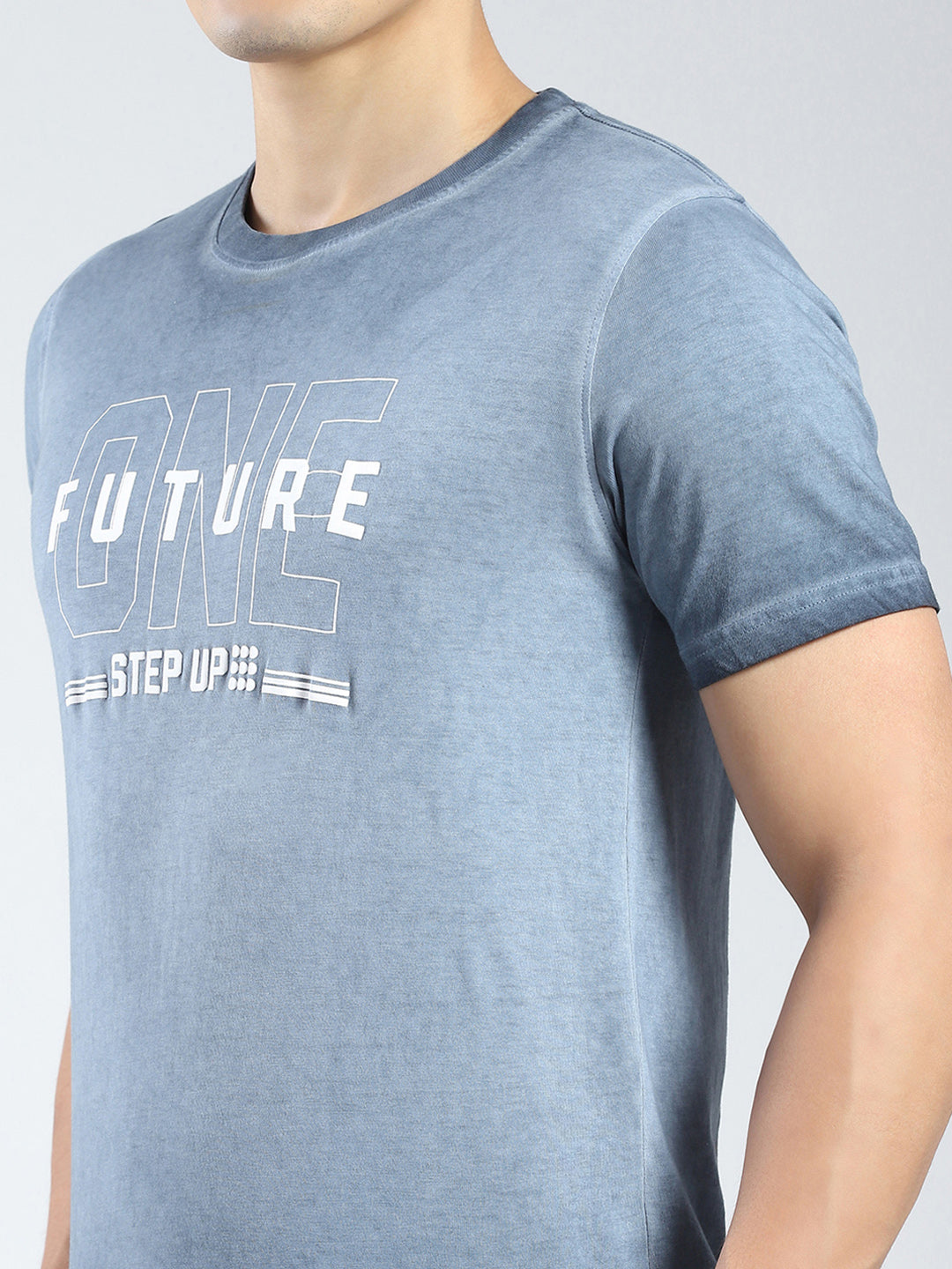 Rock.it Men Blue Printed Round Neck Half Sleeve T-Shirt