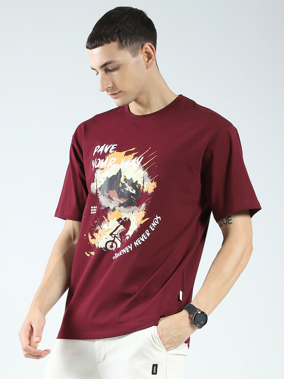 Rock.it Men Maroon Printed Round Neck Half Sleeve T-Shirt