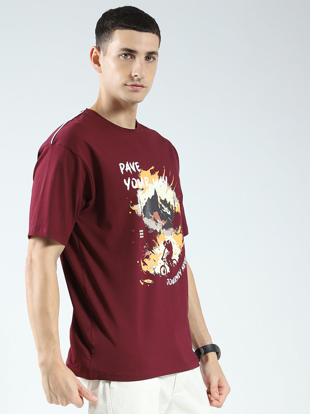 Rock.it Men Maroon Printed Round Neck Half Sleeve T-Shirt