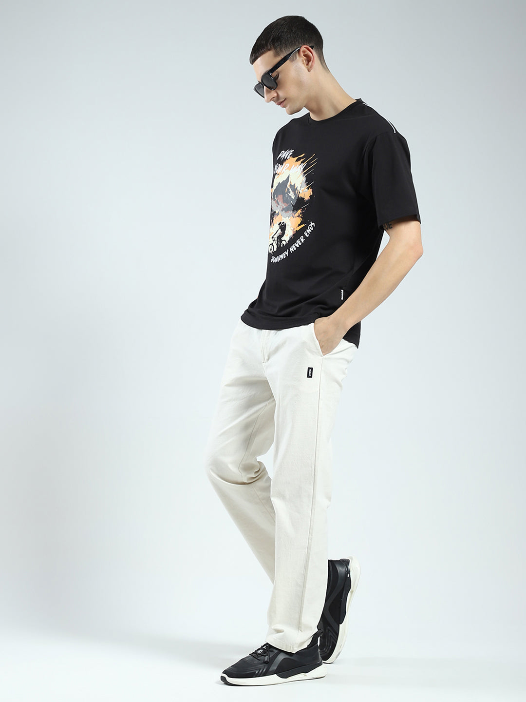 Rock.it Men Black Printed Round Neck Half Sleeve T-Shirt