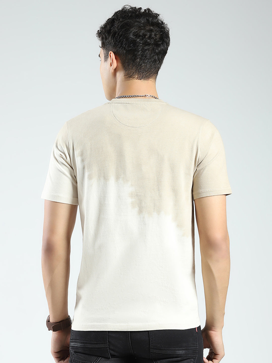 Rock.it Men Beige Printed Round Neck Half Sleeve T-Shirt