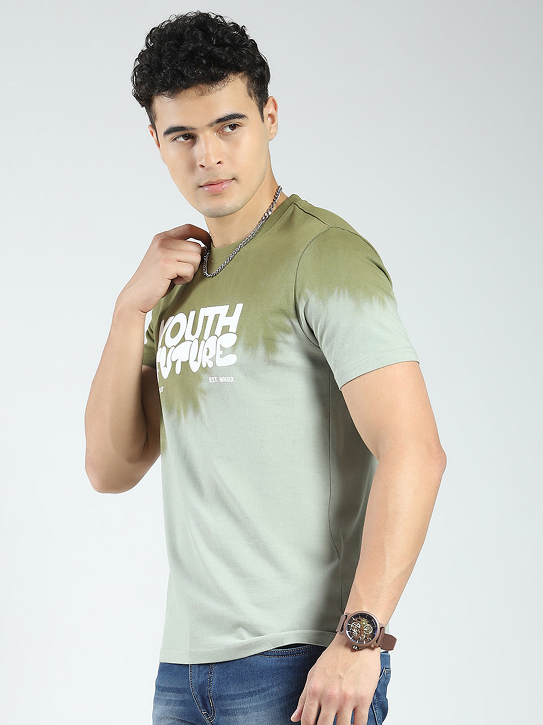 Rock.it Men Green Printed Round Neck Half Sleeve T-Shirt