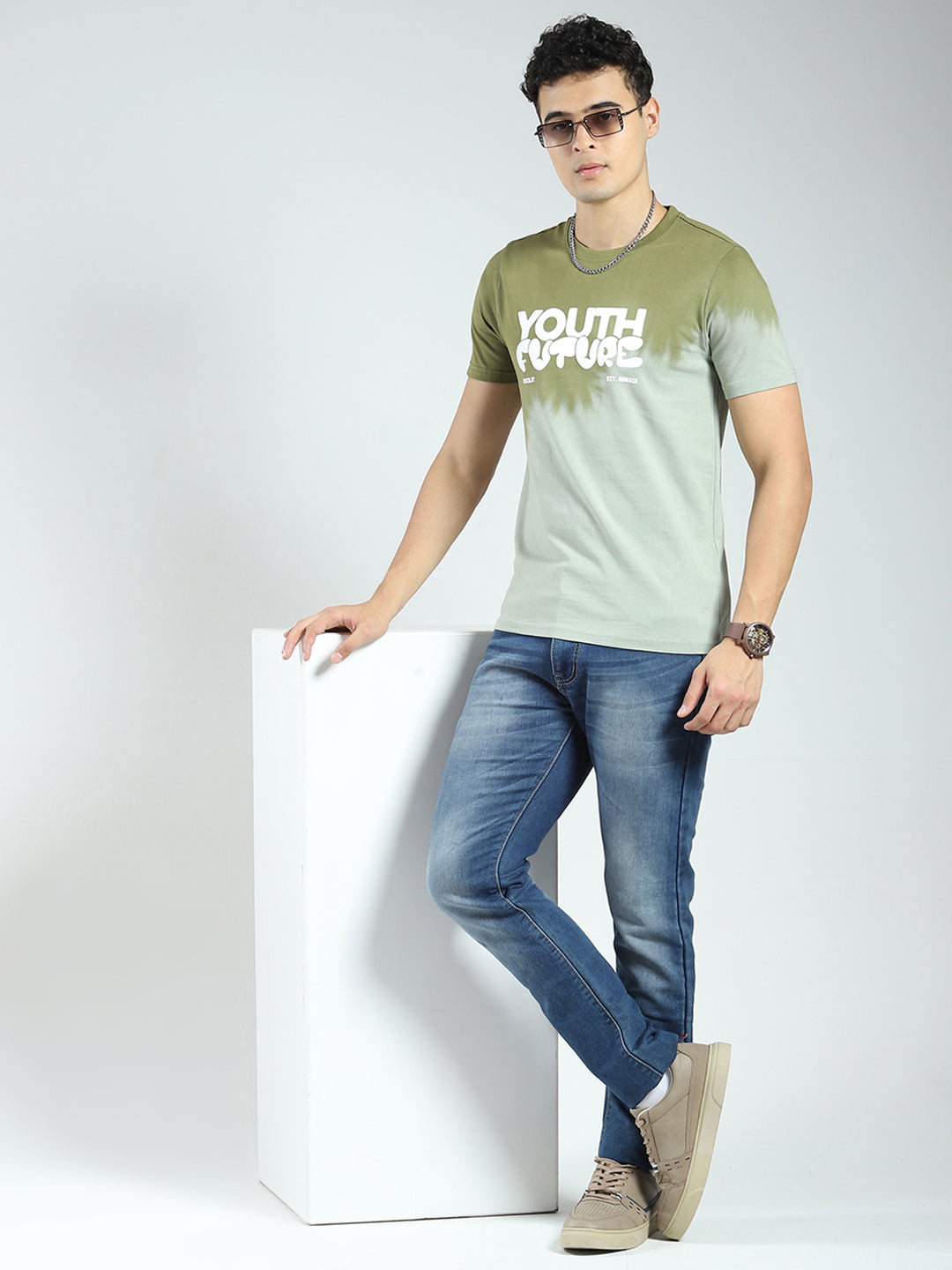 Rock.it Men Green Printed Round Neck Half Sleeve T-Shirt