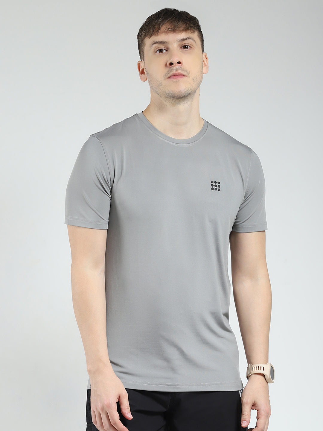 Rock.it Men Grey Solid Round Neck Half Sleeve T-Shirt